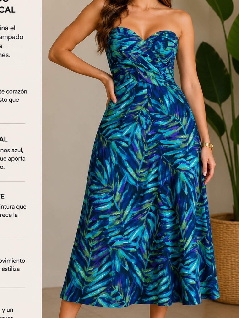Women’s Tropical Print Strapless Maxi Skirt - Blue Green